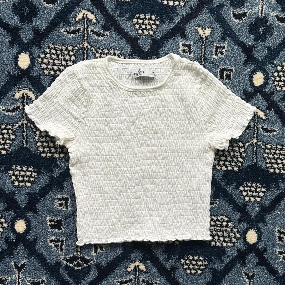 White Smocked Short Sleeve Top – Size S